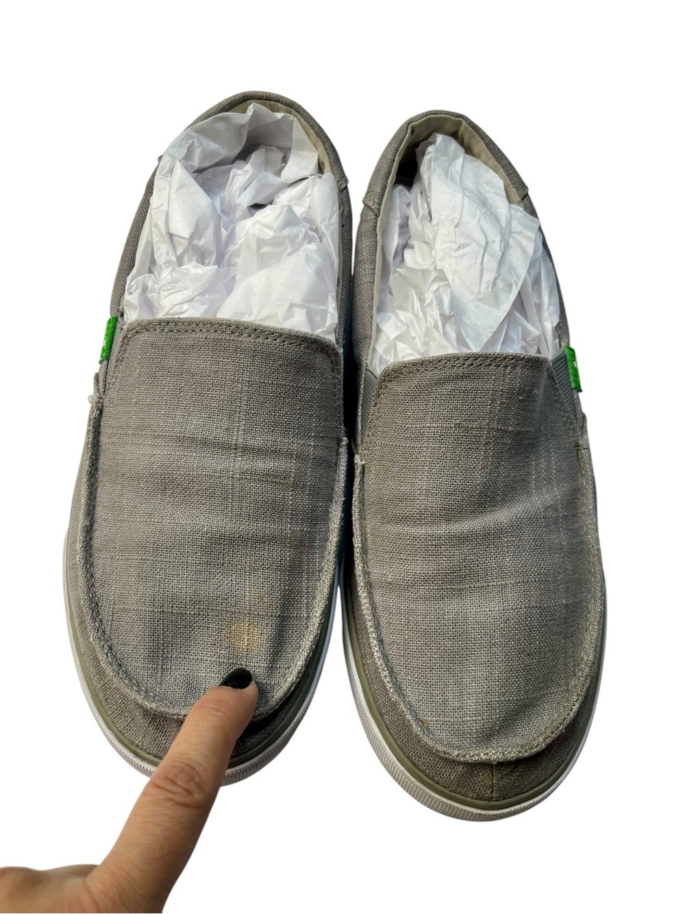 Sanuk Gray Canvas Slip-On Men Shoes with Green Brand Tab size 8 - Picture 9 of 12
